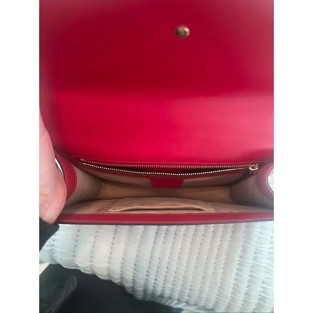 Authentic GUCCI Red Calfskin Leather Small Sylvie Shoulder Bag